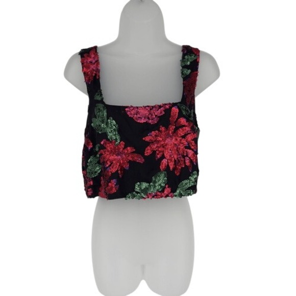 Show Me Your Mumu S Black Floral Sequin Tara Crop Top Festival Party USA Bling - Picture 2 of 8